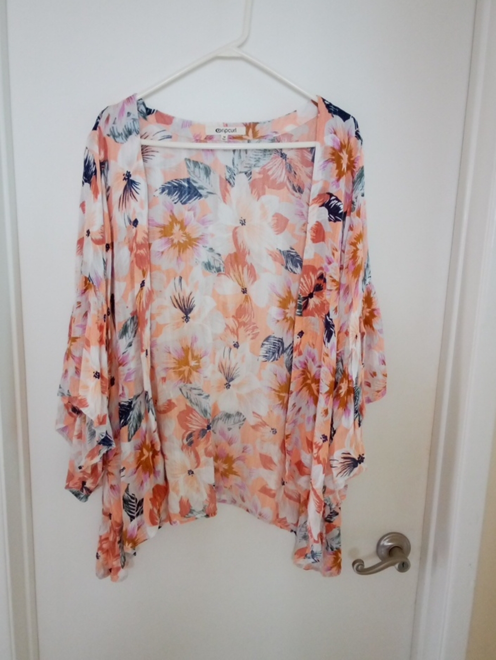 Rip Curl Peach Floral Sheer Open Front Top